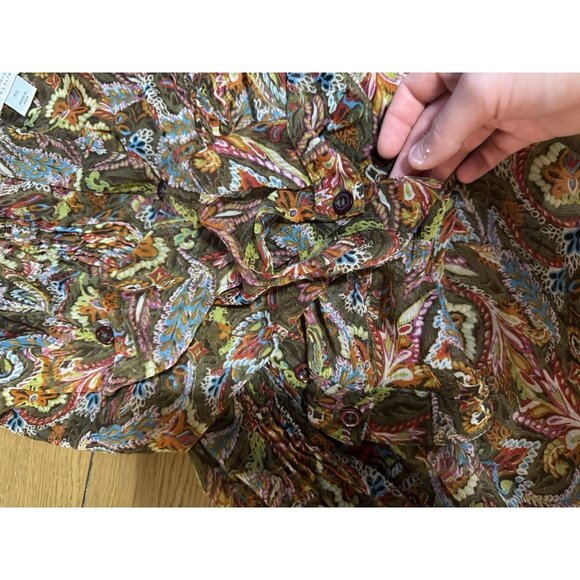 Christopher & Banks Petite Women Size P/L Paisley Button Down Blouse V Neck City - Picture 8 of 11